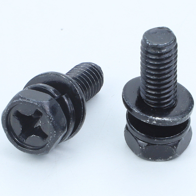 Kohlenstoffstahl Schwarz Zinkplattiert Hexkopfschraube mit Einschlag Cross Socket Spring Washer und Flat Washer Baugruppen